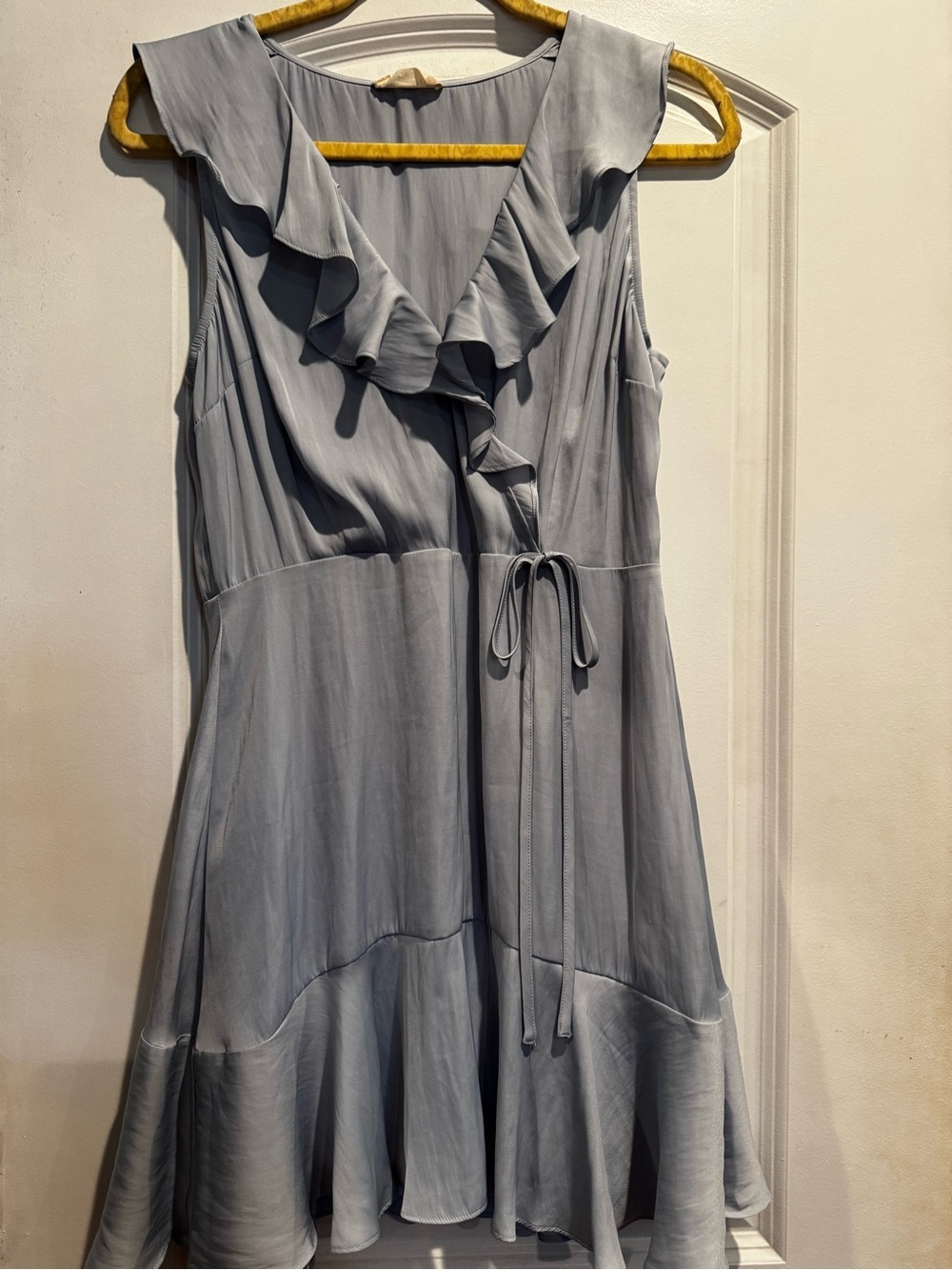 Altar’d State Gray Blue Ruffle Dress Size Medium Faux Tie